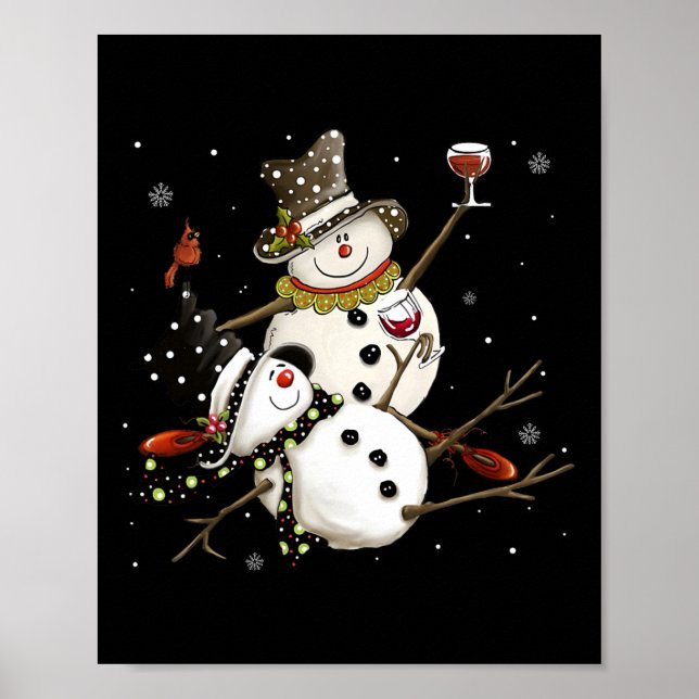 Affiche Saison de vacances Tipsy Snowman Boire Vin Snowmen (Devant)