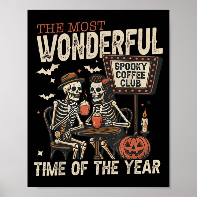 Affiche Saison d'Halloween Skeletons Club Café éffrayant (Devant)