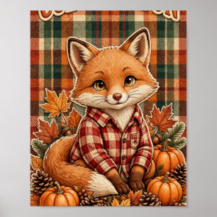 Affiche Saison Douillette — Art de renard à carreaux d'aut