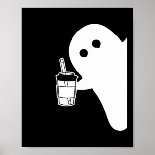 Affiche Saison éffrayante Cute Little Ghost Ice Coffe. Hal