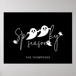 Affiche Saison Effrayante Fantômes Noir Et Blanc Halloween