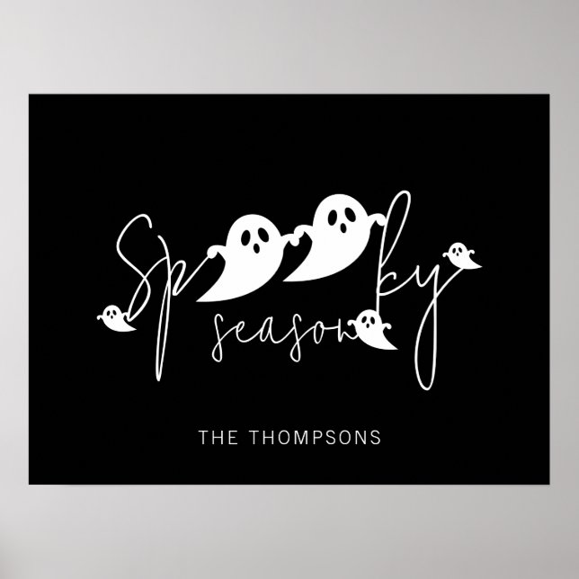 Affiche Saison Effrayante Fantômes Noir Et Blanc Halloween (Devant)