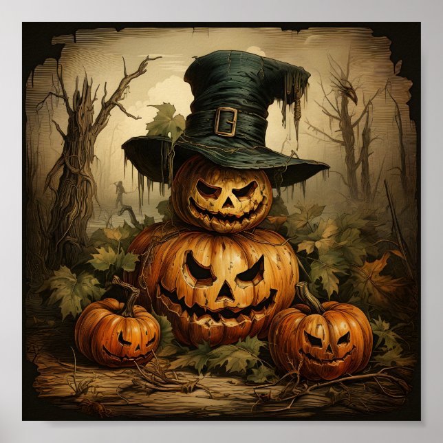 Affiche Saison Halloween Jack-o'-lantern Orange Citrouille (Devant)