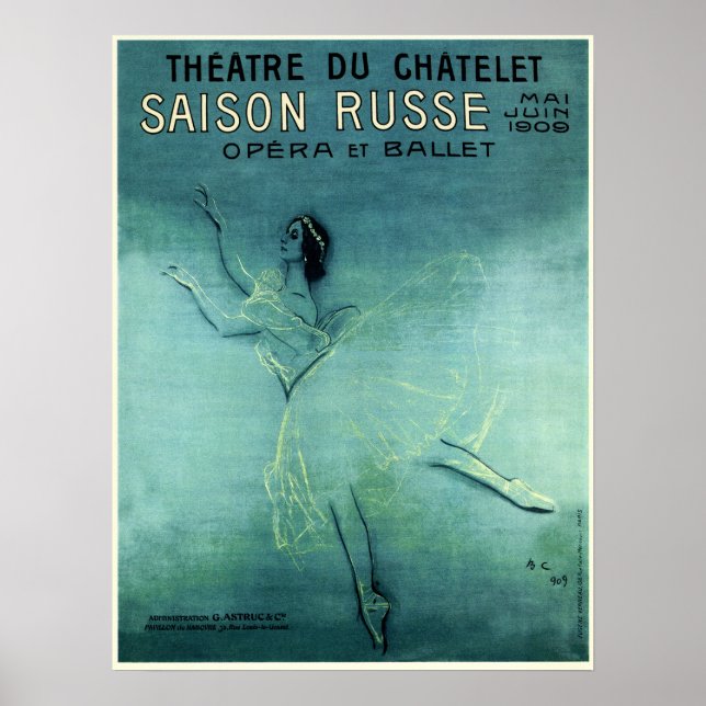 Affiche SAISON RUSSE OPÉRA BALLET Théâtre Vintage français (Devant)