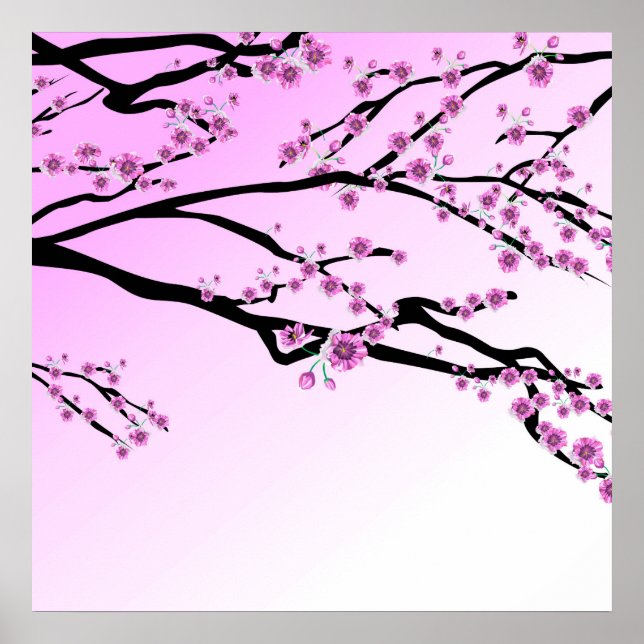 Affiche Sakura aux fleurs de cerisier pourpre (Devant)
