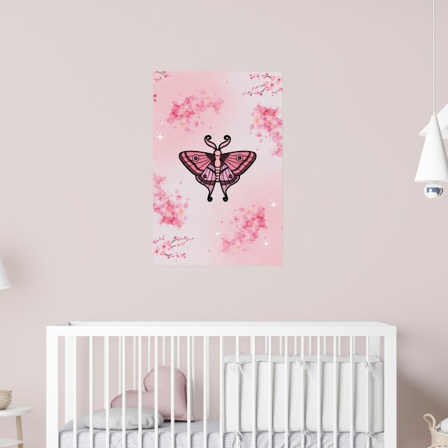 Affiche Sakura Bliss, Papillon Rose, Fond Sakura (Pépinière 2)