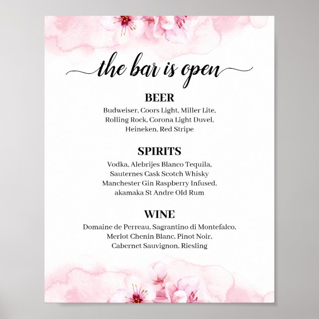 Affiche Sakura Blossom Calligraphie Mariage Barre Menu Pan (Devant)