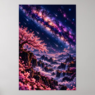 Affiche Sakura Cosmique : Art de la Galaxie Céleste Nuit G