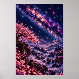 Affiche Sakura Cosmique : Art de la Galaxie Céleste Nuit G