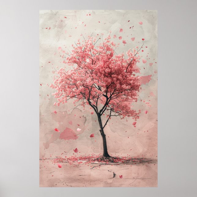 Affiche Sakura dans le vent – Peinture de fleurs de cerisi (Devant)