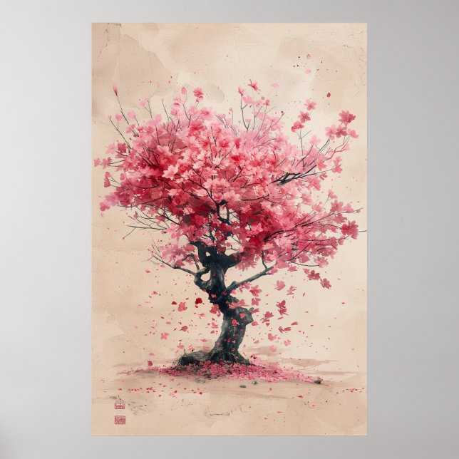 Affiche Sakura in the Wind – Japanese Cherry Blossom Paint (Devant)