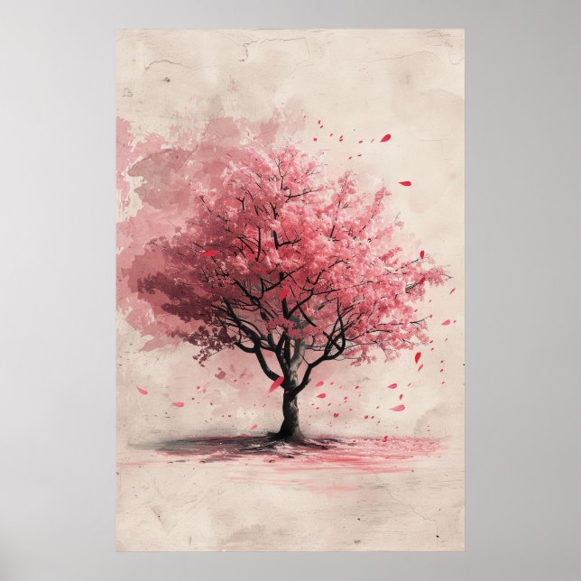 Affiche Sakura in the Wind – Japanese Cherry Blossom Paint (Devant)