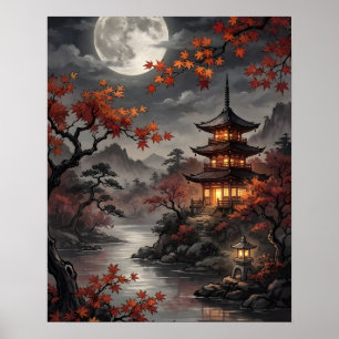 Affiche Sakura japonaise au clair de lune