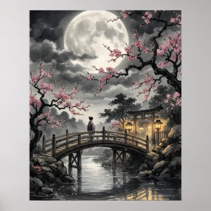 Affiche Sakura japonaise au clair de lune