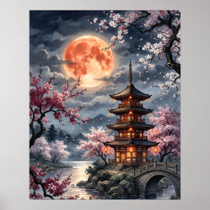 Affiche Sakura japonaise au clair de lune
