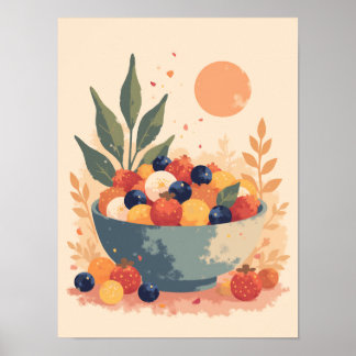 Affiche Salade de fruits Boho minimaliste Mur de cuisine A
