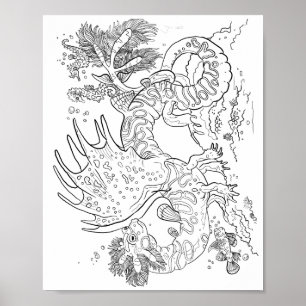 Affiche Salamandarin Sea Dragon Line Art Couleur de votre