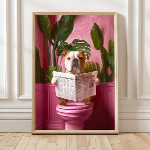 Affiche Salle de bain American Bulldog lisant sur les toil