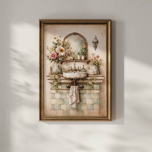Affiche Salle de bain florale shabby chic (Créateur téléchargé)