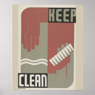 Affiche Salle de bain "Keep Clean", WPA Vintage,