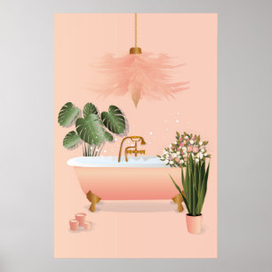 Affiche Salle de bain Pastel Pink & Green   Bain à bulles