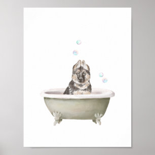 Affiche Salle de bain Wall Art, berger allemand dans une b