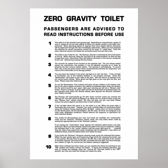Affiche Salle de bain Zéro Gravité Texte noir complet (Devant)