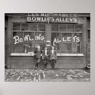 Affiche Salle de bowling, 1911. Photo ancienne
