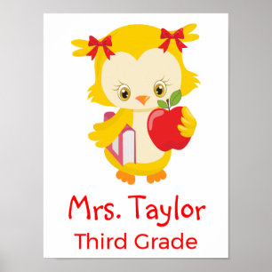 Affiche Salle de classe chouette jaune