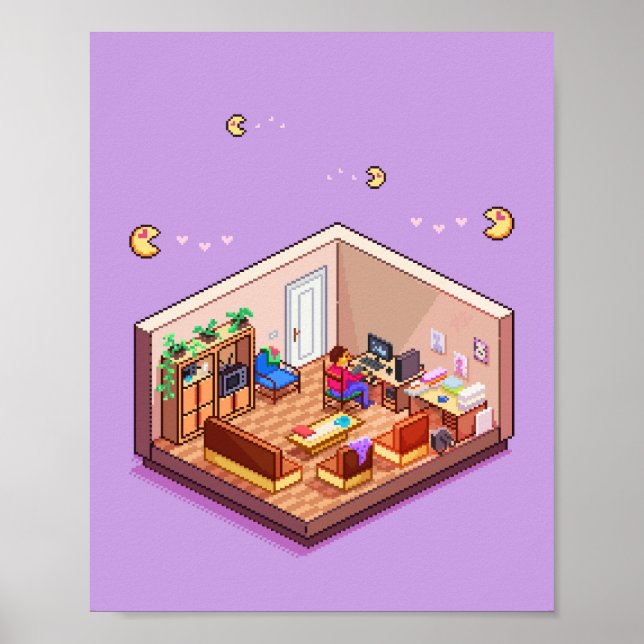 Affiche Salle de jeu PC en pixel art isométrique (Devant)