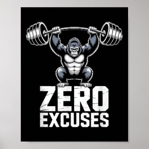 Affiche Salle de sport motivante Zero Excuses Gorilla Gym 