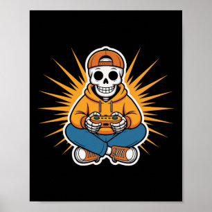 Affiche Salle de style de jeu vidéo drôle de squelette rét