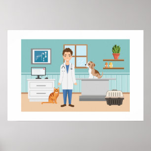 Affiche Salle de vétérinaire, docteur vétérinaire avec chi