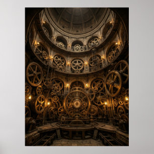 Affiche Salle des machines à engrenages Steampunk