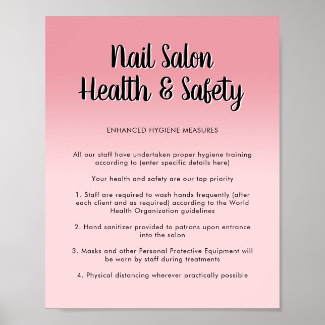 Affiche Salon à ongles Santé Pink Script Police Covid Safe (Devant)