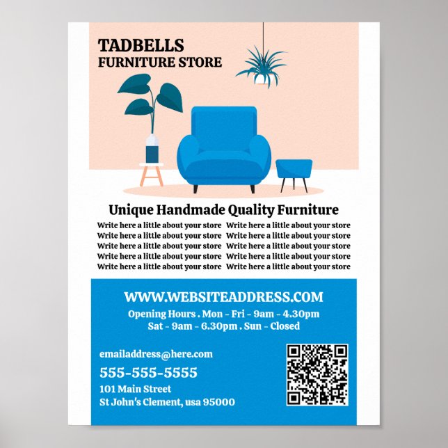 Affiche Salon Bleu - Ventes de magasin de meubles (Devant)