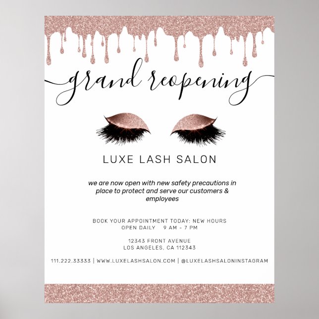 Affiche Salon de Beauté Gold rose Réouverture Sécurité des (Devant)