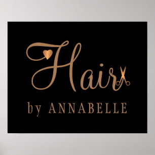 Affiche Salon de cheveux coiffeuse nom cuivre or parties s