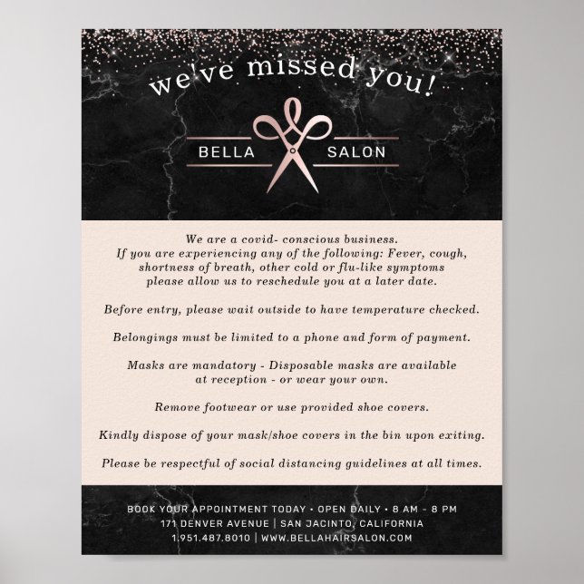 Affiche Salon de cheveux en or rose Couvert Sécurité Consc (Devant)