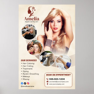 Affiche Salon de coiffure élégant Biege Maquillage Épilati