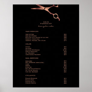 Affiche Salon de coiffure noir Menu de la liste de prix en