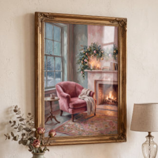 Affiche Salon de Noël vintage rose Cottagecore