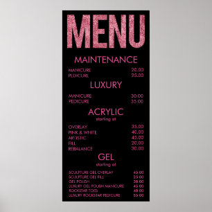 Affiche Salon de Parties scintillant noir et rose Menu Pos