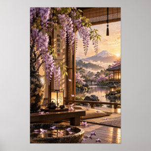 Affiche Salon de thé Wisteria japonais Mont Fuji Coucher d