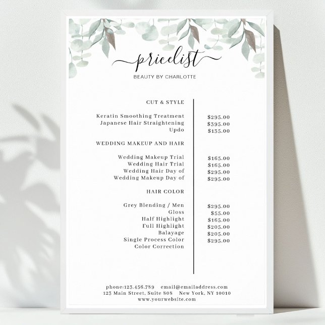 Affiche Salon de verdure Preisliste (Greenery Salon Price List Poster)