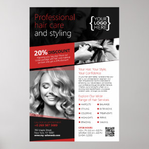 Affiche Salon des cheveux noirs et rouges, Coiffeur
