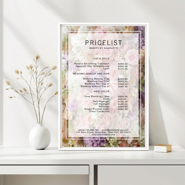 Affiche Salon Fleur Tarifs, Salon, Prix (Flower Salon Price List Poster)