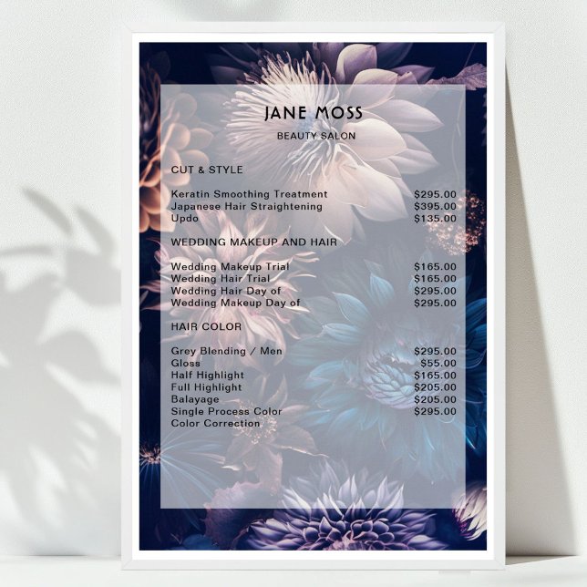 Affiche Salon Floral moderne Boho Prix ( 
Modern Floral Boho Salon Price List Poster)