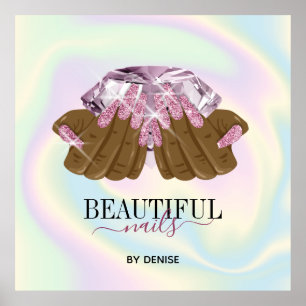 Affiche salon holographique ongle femme main nails technic