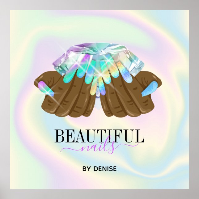 Affiche salon holographique ongle femme main nails technic (Devant)
